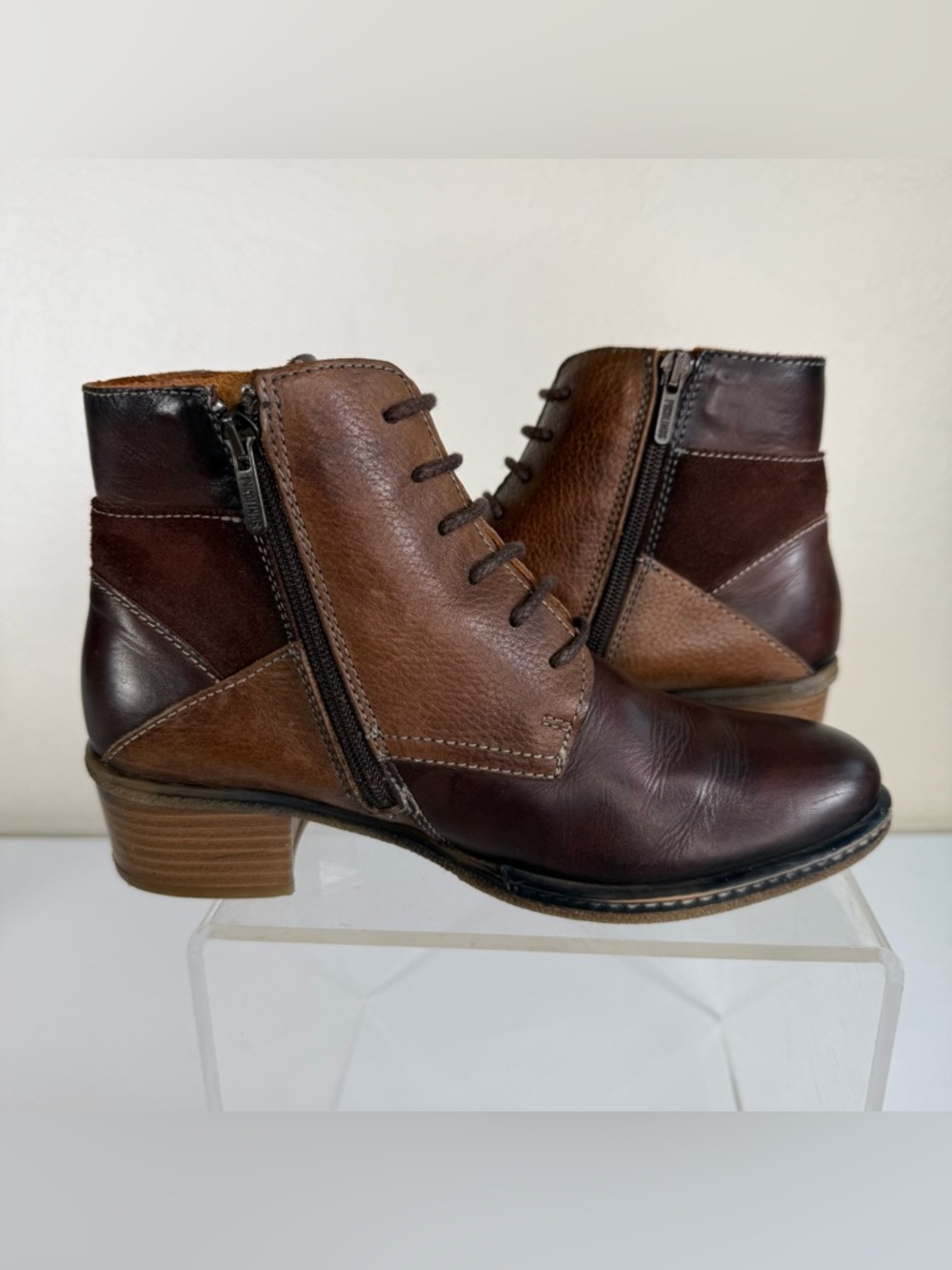 Pikolinos Zaragoza W9H-8768 Patchwork Leather Lace-Up Ankle Boots Booties SZ 38 - Picture 9 of 16